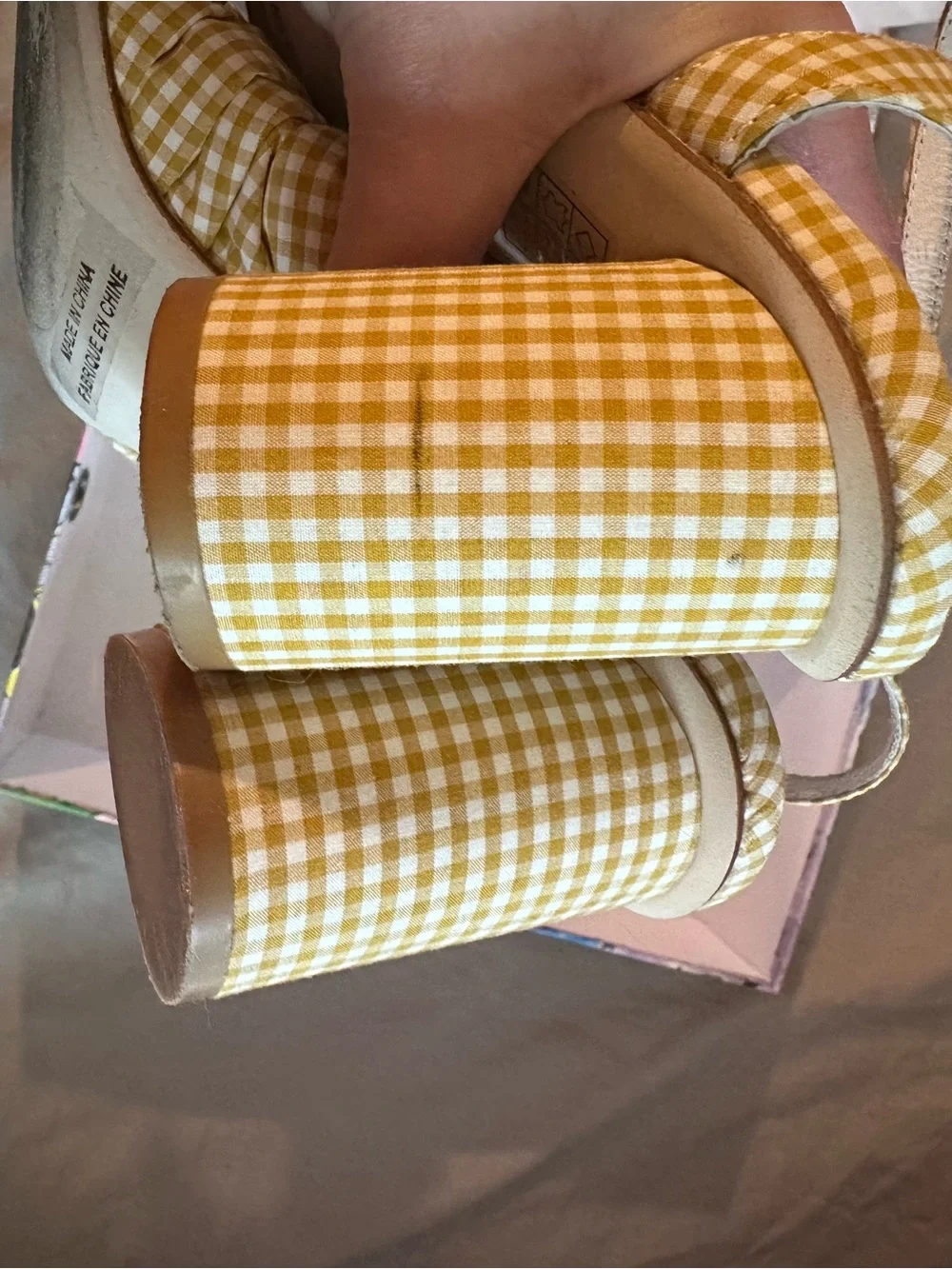 Jeffrey Campbell Anthropologie Yellow Gingham Bow Block Heel Sandals